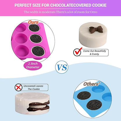 Sakolla 2 PCS Round Chocolate Cookie Molds, 12 Cavity Cylinder Silicone Molds for Chocolate Covered Oreos, Cake, Candy, Pudding, Mini Soap (Rose Red + Blue)