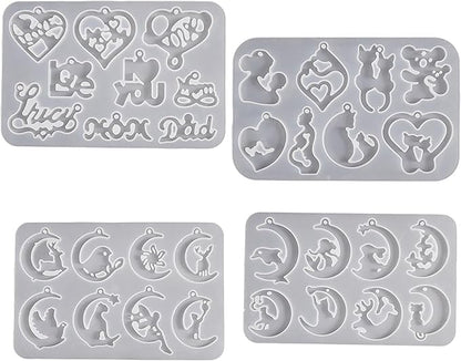 4 Pack Pendant Earring Molds - Animal & Moon Shapes, Silicone & Resin Casting Molds for Candle Making & Home Decor