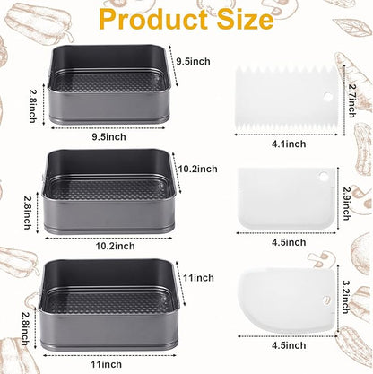 Rectangle Springform Cake Pans Set,Not-Stick Cheesecake Pans with Removable Bottom Stainless Steel Bakeware DIY Baking Mold Funny Cake Tins with Scrapers for Kitchen Birthday Valentine Day Wedding