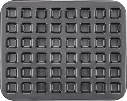 Beasea Mini Brownie Bite Pan with Dividers, 1 Pack 48 Mini Small Tiny Cup All Edges Non Stick Square Cupcake Baking Sheet Tin Tray Carbon Steel Bakeware Individual Cutter Baking Pan - Black