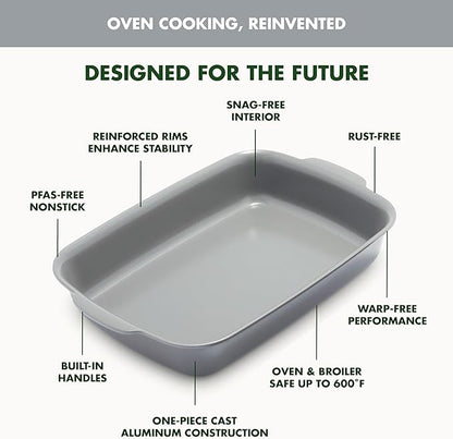 GreenPan Premiere Ovenware Healthy Ceramic Nonstick 4 Piece Bakeware Set, PFAS-Free, Rectangular, Square, Quarter, Half Sheet Baking Pans, Warp-Free, Oven Safe to 600F, Dishwasher Safe, Gray