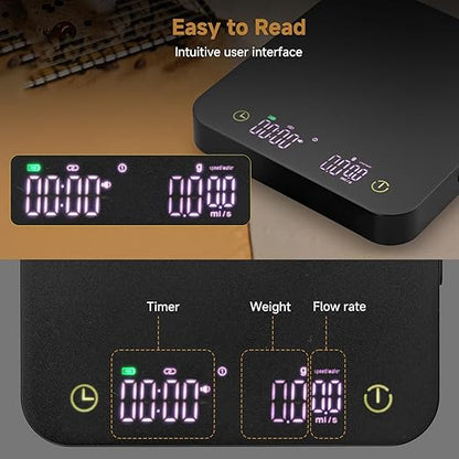 Mini Coffee Scale with Wirelss Magnetic Display, 3kg/0.1g Espresso Scale with Flow Rate Display, Portable Digital Coffee Scale with Multiple Mode Timer for Espresso, Pour-Over