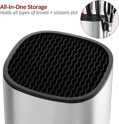 Universal Knife Block, Stainless Steel Knife Holder, Knife Organizer, Modern Rectangular Design, 8.5” by 5”(knives not included)