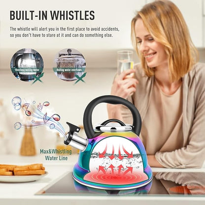 Tea Kettle, Kettle 3.7QT, Tea Pot Whistling 316 Stainless Steel, Tea Kettle Stovetop with Cool Folding Handle, Kettle Teapot Rainbow Induction for Boiling Water, Mirror Finish