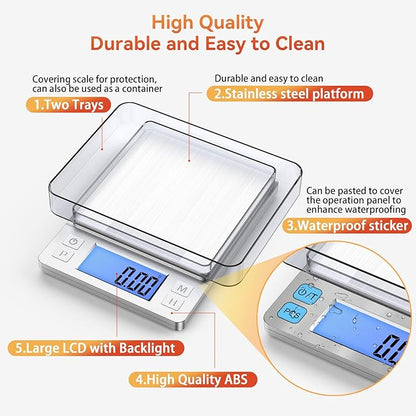 BOMATA 0.01g Small Digital Gram Scale, USB Rechargeable, Upgraded 1kg Jewelry Scale with Larger Display and Hold Function, High Precision, Grams and oz for Herb, Coin, Powder, Gold, Yeast, Kitchen