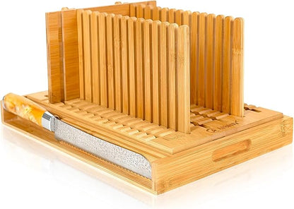 AISHIY 2025 Updated Bread Slicer - Adjustable Thickness and Width, Plug-in Slicing Guide Design, Cutting Board with Crumb Tray, Ideal for Homemade Bread, Cakes, Bagels, and More
