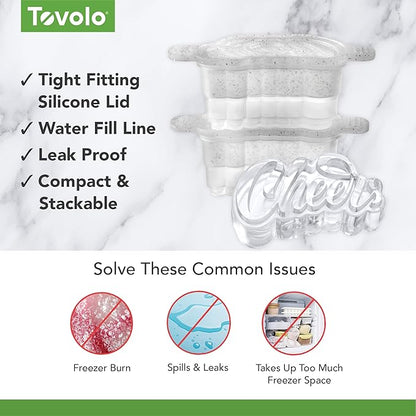 Tovolo Ice Cubes Mold Pack of 2 Large Craft Ice Molds for Whiskey Bourbon Cocktails, Easy Fill No Leak Silicone Ice Molds Gift for Him Stackable Dishwasher Safe BPA Free Heart Ice