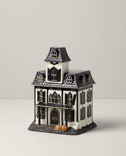 Lenox Vintage Halloween Light-Up House Figurine, 9.25-Inch, Porcelain Haunted House, Halloween Decor Indoor, Fall Decor, Spooky Indoor Decorations (1 Light-Up Figurine) 3 AAA Batteries Not Included