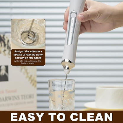 Handheld Electric Milk Frother with 2 Heads, Coffee Whisk Foam Mixer with USB Rechargeable 3 Speeds, Foam Maker Blender for Latte, Cappuccino, Hot Chocolate, Egg (White)