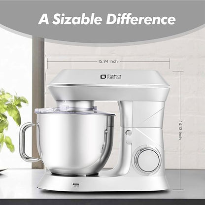 Kitchen in the box Stand Mixer, 900W 7.5QT Kitchen Electric Mixer, 6-Speed Tilt-Head Food Mixer for Baking with Dough Hook,Wire Whip,Beater (Silver)