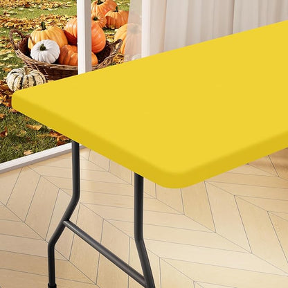 homing Rectangle Table Cloth Cover, Waterproof Polyester Elastic Fitted Tablecloth, Fits for 4 Foot Folding Tables, Washable Table Protector for Picnic, Camping, Outdoor (Yellow, 24" x 48")