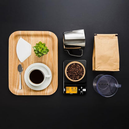 Polit Brewly Digital Coffee Scale with Timer｜6.6lb/3000g Espresso Scale 0.1g/0.005oz Triple-Range Precision｜USB-C or Battery｜Dual Timer Modes｜Small Travel Kitchen Scale for Pour-Over, Brewing & Baking