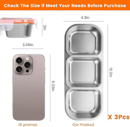 Bandesun Stainless Steel Snack Containers for Kids & Adults, 3 Pack Leek Proof Metal Bento Lunch Box with with lids, Lunchable Containers for Travel, School, Home - Stackable Bento Snack Box