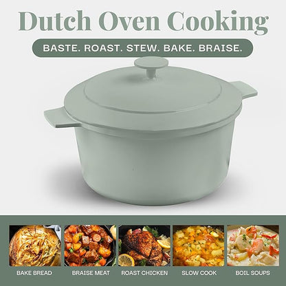 Gotham Steel 5 Qt Dutch Oven Pot with Lid, Nonstick Ceramic Dutch Oven Stock Pot Perfect Bread Baking, Stovetop Oven & Dishwasher Safe, Sage Green