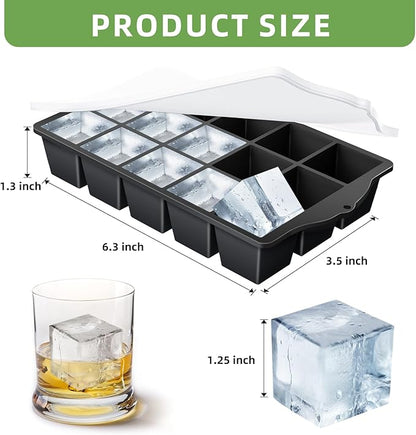 FANYITY Bpa Free Silicone Ice Cube Trays 4-Pack with Locks lids,Easy Release Ice Molds for Freezer,Perfect for Cocktails, Whiskey, Coffee