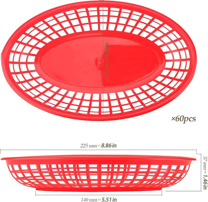80 Pack 8.9x5.7x1.6 Inch Red Plastic Fast Food Baskets, Restaurant and Deli Serving Baskets for Picnic, Chicken, Burgers and Fries