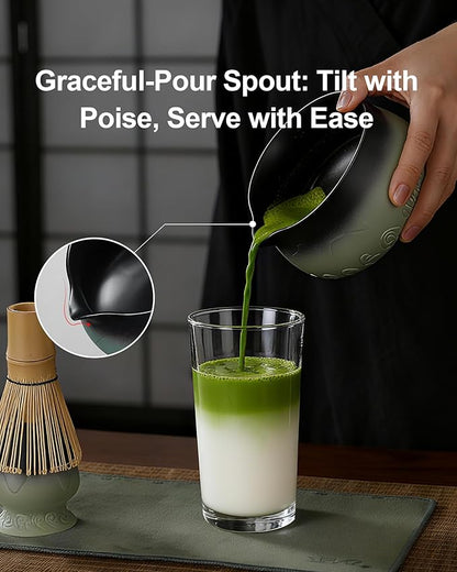 ZENS Matcha Whisk Set, 15oz Ceramic Matcha Set with Bowl and Bamboo Whisk, Scoop, (Chasen Holder) -Tea Towel, 5pcs Matcha Kit for Matcha Lovers, Sage Green