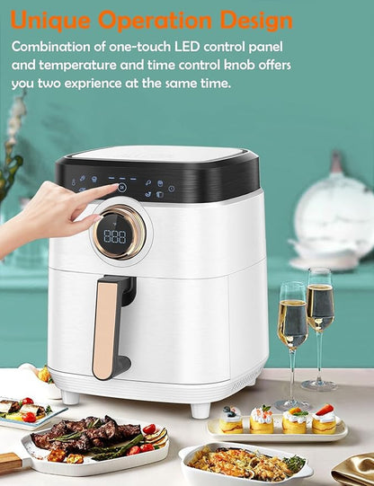 Air Fryer, ALLCOOL Airfryer Oven 8QT Large Air Fryer 1700W 8-in-1 with Touch Screen Air Fryers Dishwasher Safe Nonstick Tray Freidora de Aire 32 Recipes BPA & PFOA Free White Air Fryer