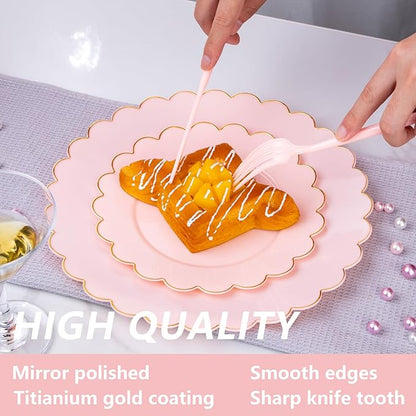 Supernal 180pcs Pink Plastic Silverware Heavy Duty Pink Party Disposable Cutlery Plastic Forks and Spoons Disposable Utensils Include 60 Forks,60 Knvies,60 Spoons for Wedding,Party or Daily Using