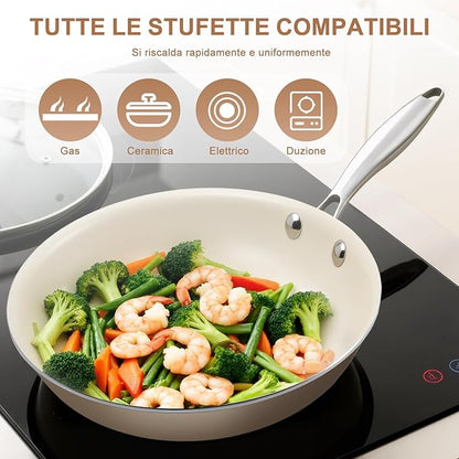 8.5 Inch Ceramic Nonstick Frying Pan Skillet - PFAS-Free, Non-Toxic, Oven Safe & Induction Ready, Aluminum Cookware with Stainless Steel Handle