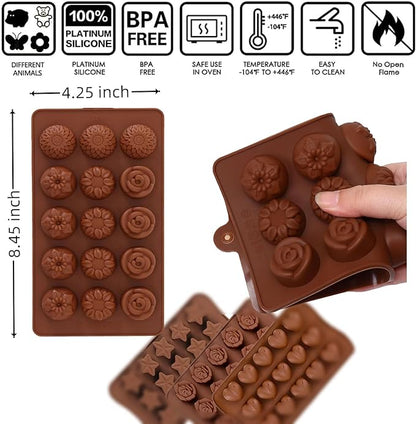 4 Pack:Chocolate Molds Silicone,Flowers Silicone Molds,Cake Chocolate Mold, Wedding Cake Decorating Tools,Fondant Sugarcraft Cake Molds.Non-Stick and Food Grade Silicone Molds for Chocolate Candies.
