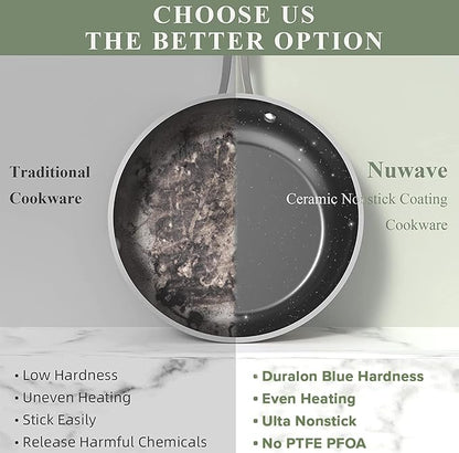 Nuwave Healthy Duralon Blue Ceramic Nonstick Coated 9pc Cookware Set, Scratch-Resistant Diamond Infused, PFAS Free, Induction Ready & Evenly Heats, Oven Safe, Tempered Glass Lids