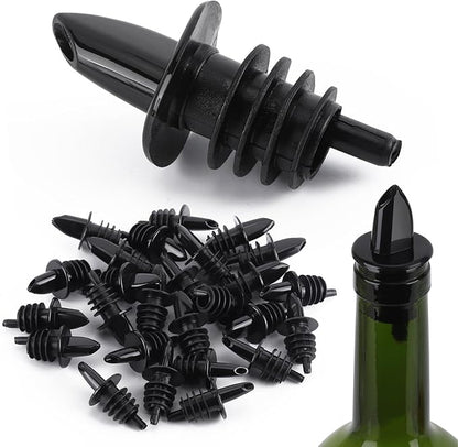 200 Pack Bottle Pourers Wine Pourers Plastic Liquor Free Flow Pourers Spout Pourer Black for Kitchen Olive Oil Mixed Drinks, 2.7 * 1.2 Inch