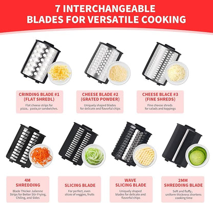 Electric Cheese Grater,7 In 1 Electric Cheese Grater for Block Cheese,250w Electric Slicer Shredder, Automatic Electric Grater,Cheese Graters Machine For Cheeses, Fruits, Vegetables