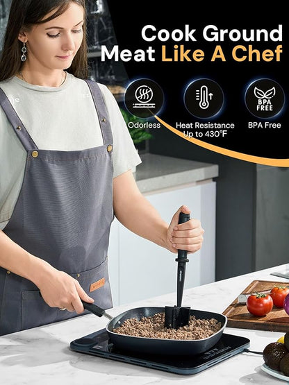 Premium Meat Chopper - Hamburger Smash, ana Non-Stick Masher With Nylon Mash, Fork & Mix Chop