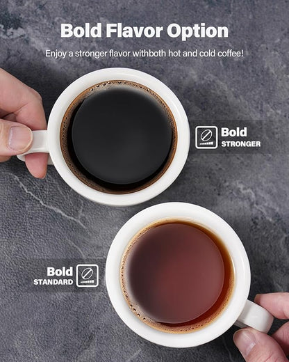 Coffee Maker Hot & Iced With Bold Setting,Single Serve Coffee Maker For K Cup And Grounds,52 Oz Removable Water Tank,6-14 Oz Brew Sizes,One Cup Kcup Coffee Machine With Reusable Filter,(Black)