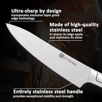 Kitchen Knife Set, Professional 13 Piece Knife Set with Block and Sharpener, Sharp Chef Knife Set, Ideal for Home and Restaurants, Silver