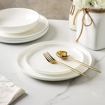 Stone Lain Gabrielle Bone China Dinnerware Set, 12-Piece Service for 4, Solid White