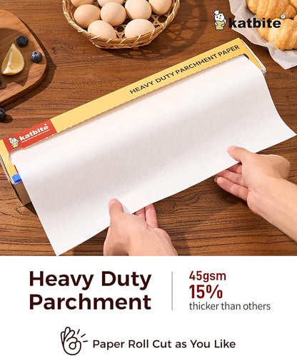Katbite Parchment Paper Roll for Baking, 2 Pack of 15 in x 210 ft, Heavy Duty Cooking Paper for Baking Bread, Cookies, Non-stick for Oven, Air Fryer, Steamer, Heat Press with 2Pcs of Slide Cutter