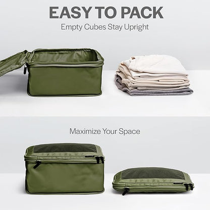 Aerotrunk Compression Packing Cubes for Travel - Luggage Organizer Bags - Double Zipper Packing Cubes for Suitcases (2-Pack, Olive)