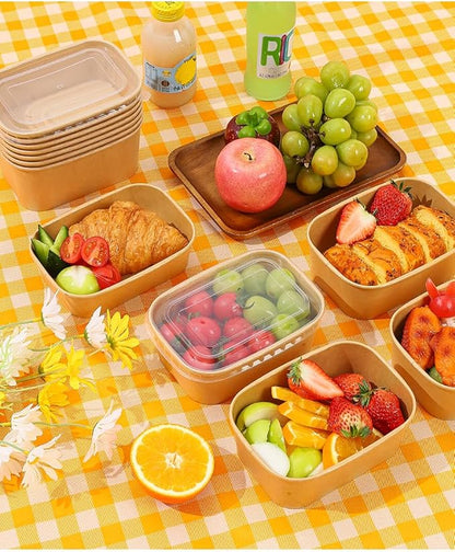 DI QIU REN 50-Pack 34oz Paper Bowls, Disposable Food Containers with Lids and Forks, Rectangular Food Prep Containers, To Go Containers, Salad Bowls Deli Container for Diet Salad, Pasta