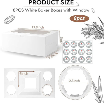 JCD 8pcs Cake Cupcake Combo Boxes with Clear Window and Cupcake Insert Fit 4 Cupcakes and 1 Mini Cake for Partry (1+4/8pcs)