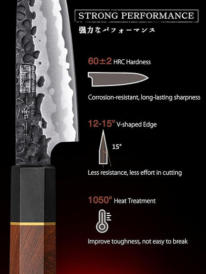 HOSHANHO 8 Pieces Knife Set, Japanese High Carbon Steel Kitchen Knives Set with Block, Hand Forged Ultra Sharp Chef Knife Set with Ergonomic Rosewood Handle