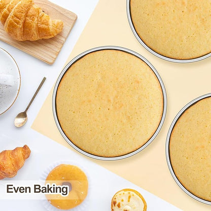 Homikit Round Cake Pan Set of 3, 9-Inch Stainless Steel Cake Tins Bakeware for Baking Layer Smash Birthday Cake，Oven, Pressure Cooker & Dishwasher Safe