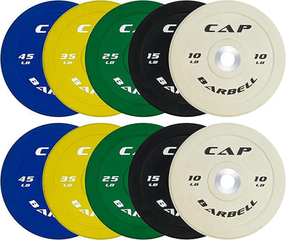 CAP Barbell 2-Inch Olympic Bumper Plate Weight Set with 6 Post Rack | 100-370 lbs | Multiple Options