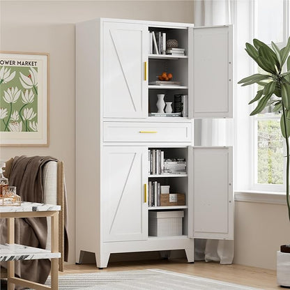 71" Tall Pantry Storage Cabinet with Drawer and Adjustable Shelves, Freestanding Tall Kitchen Cupboard Storage Cabinet for Kitchen,Dining Room, Living Room, White