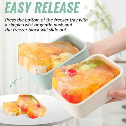 6 Packs 2 Cup Silicone Soup Freezer Molds with Lid Silicone Soup Freezer Trays Rectangle Reusable Food Preserving Tray Freezing Sauces Stews(Sage Green, Beige)