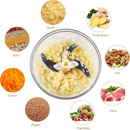 Manual Food Chopper, Garlic Chopper with Container, Vegetable Kitchen Cutter, Pull String Hand Food Processor Sharp Blades Mincer Shredder for Cutting Onions Chili Ginger Seasoning (Green-1, 500ml)