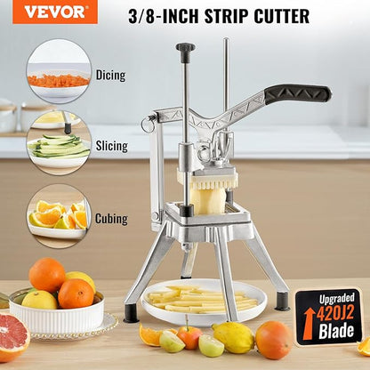 VEVOR Commercial Vegetable Fruit Chopper 3/8″ Blade Professional Food Dicer Kattex French Fry Cutter Onion Slicer Stainless Steel for Tomato Peppers Potato Mushroom Upgrade Style 3/8"