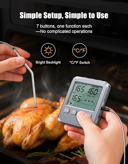 Dual Probe Meat Thermometer Digital for Cooking, Grilling & Smoking with Large LCD Backlight & Alarm, Kitchen Food Grill Thermometer, Smoker Accessories for BBQ, Oven, Oil Fry, Gifts for Men