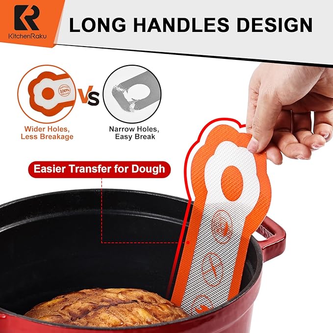 Cook's Aid 2 Pcs Silicone Bread Sling for Dutch Oven, Non-Stick Bread Baking Mat Set, Reusable Sourdough Bread Sling with Long Handles for Easier Transfer for Dough