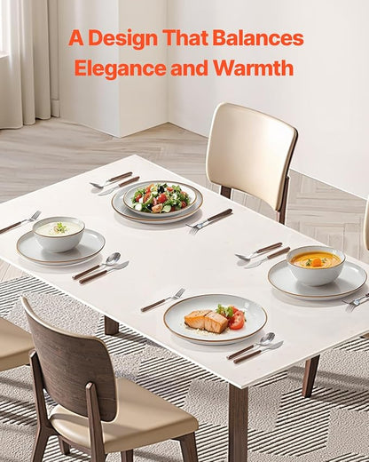 VEVOR Dinnerware Set, Service for 4 (12 PCS), Round Plates and Bowls Sets, Scratch Resistant Ceramic Dinner Ware, Dishwasher and Microwave Suitable Kitchen Dish, for Dessert Salad Soup Pasta, White