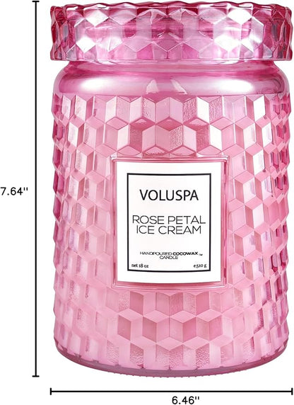 Voluspa Rose Petal Ice Cream, Large Candle Jar, 18 Ounce, 100 Hour Burn Time, Coconut Wax for Clean Burning, Handcrafted in The USA