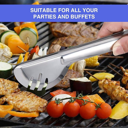 Patelai 8 Pieces Christmas Stainless Steel Silver Serving Utensils Set 8.7" Large Spoons and Slotted Spoon 9.45" Tong 9" Forks Flatware Wedding Party Buffet Banquet Cooking Kitchen Catering