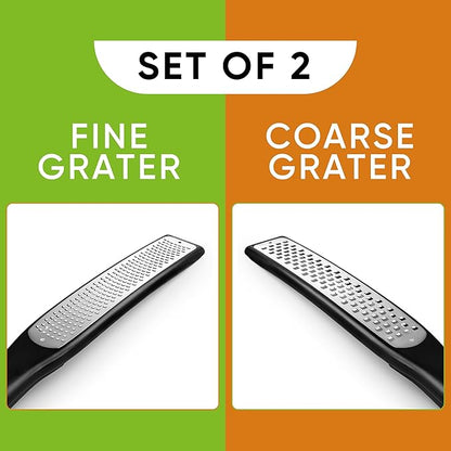 Spring Chef Premium Lemon Zester Grater with Handle - Ginger, Nutmeg, Garlic Grater - Heavy Duty Kitchen Tool - Stainless Steel Citrus Zester with Blade Cover - Fine & Coarse Shred, Set of 2, Black