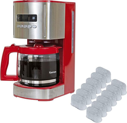 Kenmore Aroma Control 12-cup Programmable Coffee Maker, Red and Stainless Steel Drip Coffee Machine & Kenmore/Keurig/Cuisinart/Braun compatible replacement charcoal water filter 12 Pack pure